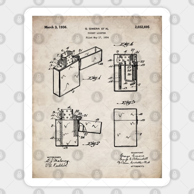 Zippo Lighter Patent - Smoking Smoker Smoke Vape Shop Art - Antique Sticker by patentpress